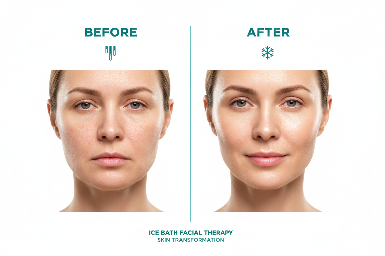 Before and after skin transformation with ice bath therapy